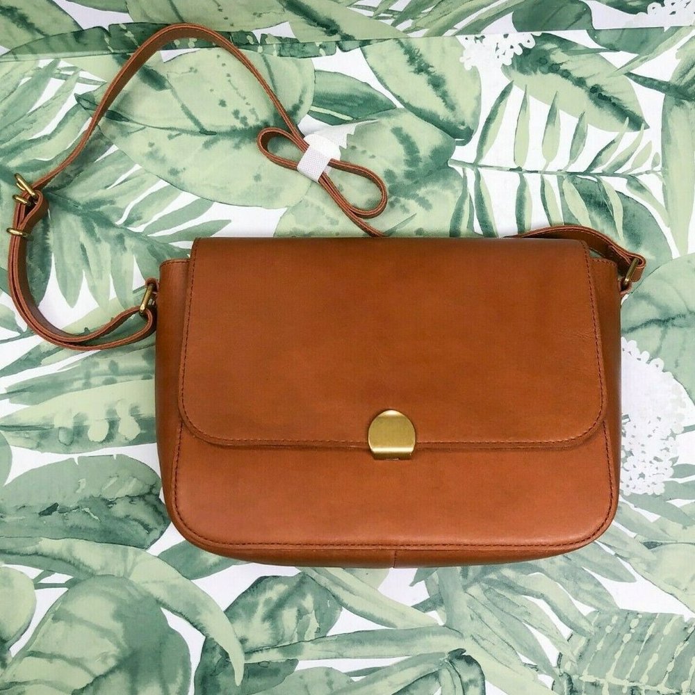 Madewell The Abroad Shoulder Bag L4913 Purse Brown Sleek Clasp Leather New - Picture 3 of 9